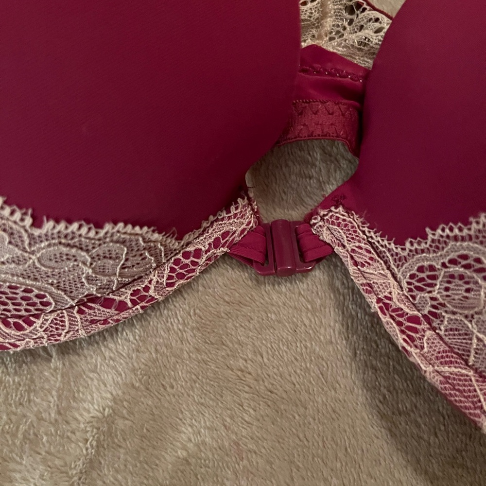 NWT Women’s Rene Rofe Lingerie Burgundy pink Bra 36C Underwire Lace Sexy - Picture 3 of 7